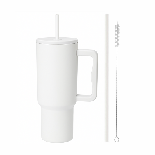 KLINKCO Stainless Steel Tumbler with Straw | Double Insulated Tumblers for Hot & Cold Drink 100% Leakproof Tumbler with Straw Cleaner | Snow White | 1200ml