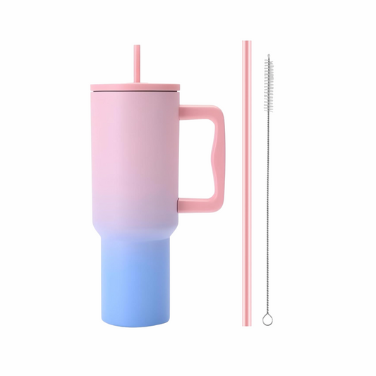 KLINKCO Stainless Steel Tumbler with Straw | Double Insulated Tumblers for Hot & Cold Drink 100% Leakproof Tumbler with Straw Cleaner | Bubblegum | 1200ml