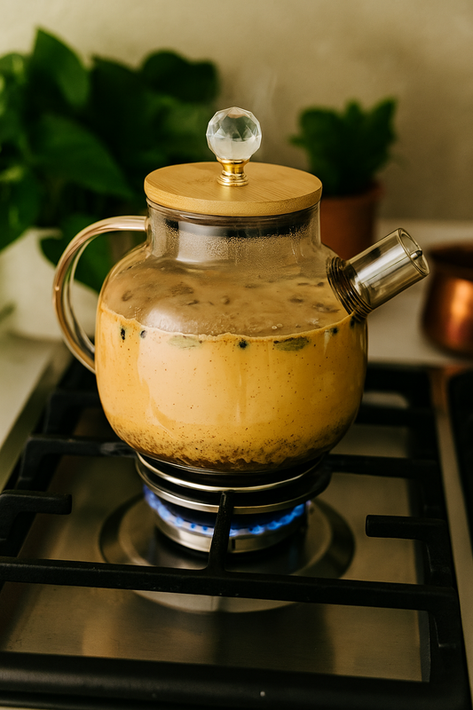 Borosilicate Glass Tea Kettle with Bamboo Lid, Glass Tea Pot with Removable Filter Spout, Tea Maker - Tea Brewer for Camping | 1L