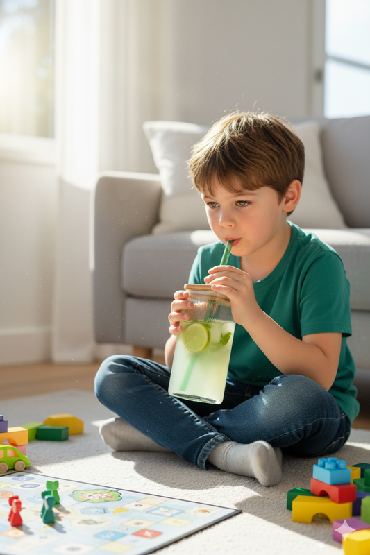 Borosilicate Glass Sipper, 410ml, Transparent, Glass Tumblers with Wooden Lid and Green Straw - Ideal for Cocktails, Smoothies, Juices, and Iced Coffee