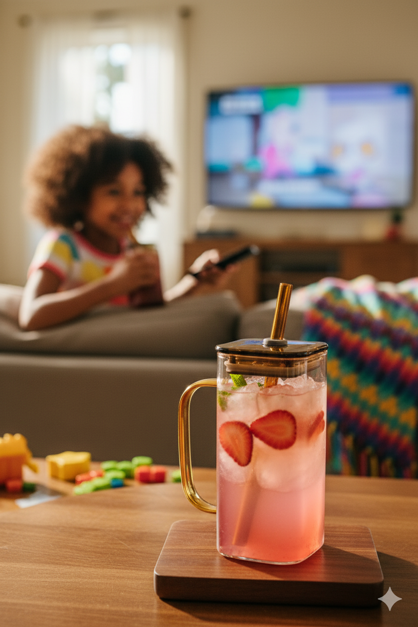 KLINKCO Borosilicate Glass Tumbler with Lid and Glass Straw | Tumbler with Straw | Brown | 380ml