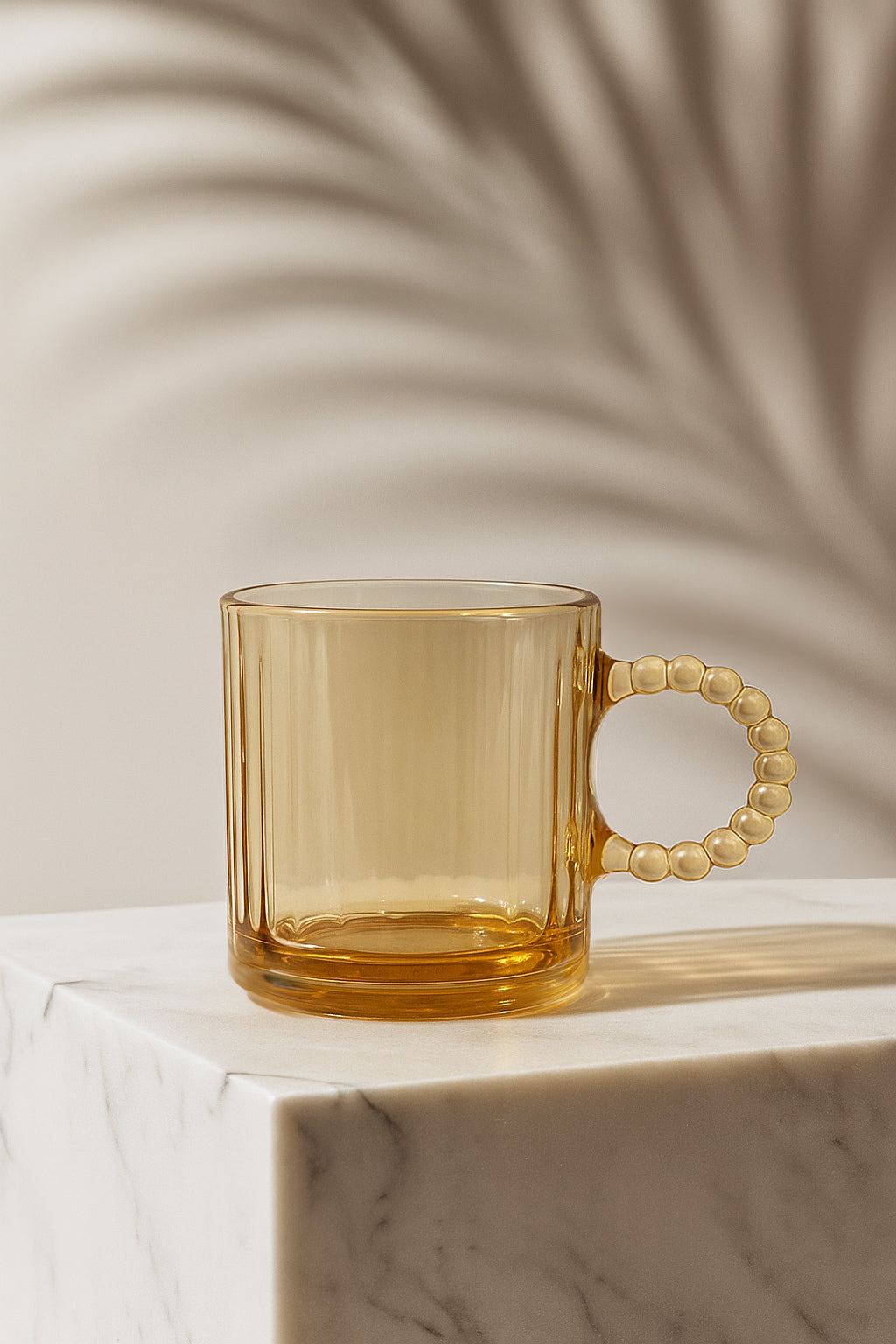 KLINKCO Pearl Handle Glass Cup Big | 200ml Brown Tea & Coffee Cup | Heat-Resistant Glass, Elegant Handle Design (Set of 2)