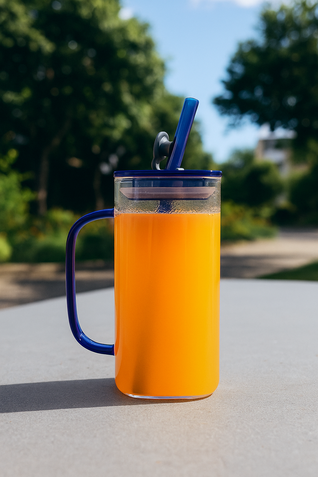 KLINKCO Borosilicate Glass Tumbler with Lid and Glass Straw | Tumbler with Straw | Blue | 380ml