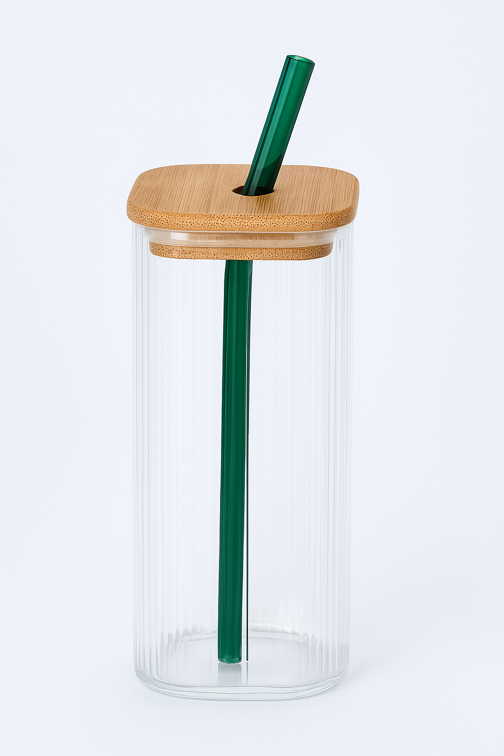 Borosilicate Glass Sipper, 410ml, Transparent, Glass Tumblers with Wooden Lid and Glass Straw - Ideal for Cocktails, Smoothies, Juices, and Iced Coffee | Dark Teal Green Straw