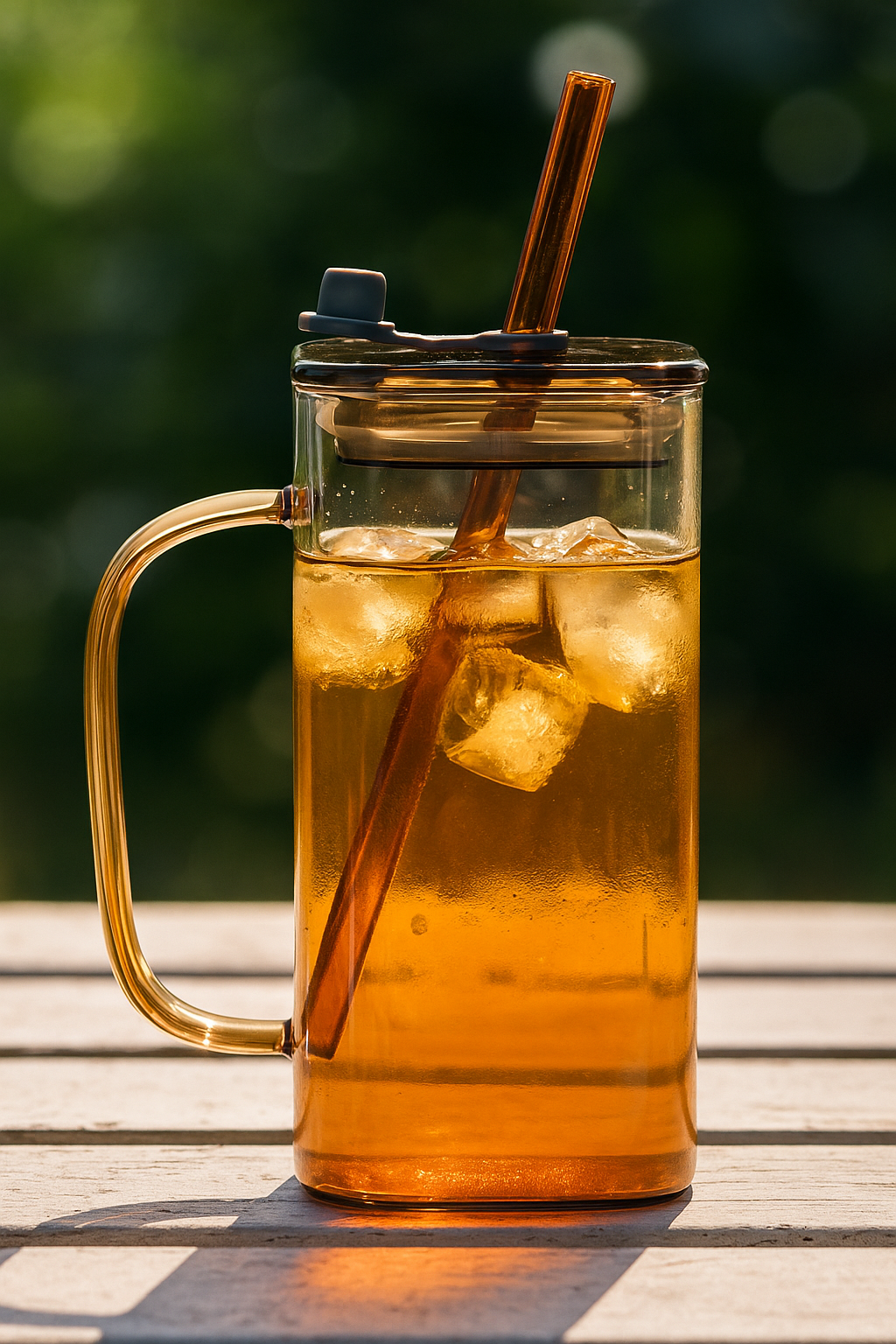 KLINKCO Borosilicate Glass Tumbler with Lid and Glass Straw | Tumbler with Straw | Brown | 380ml