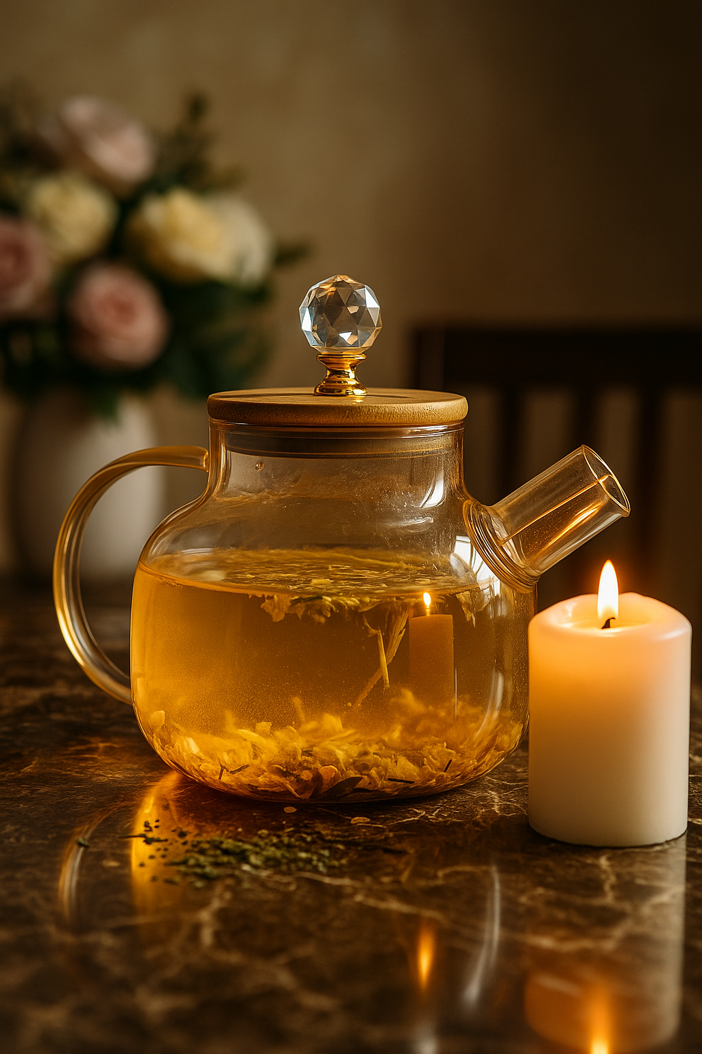 Borosilicate Glass Tea Kettle with Bamboo Lid, Glass Tea Pot with Removable Filter Spout, Tea Maker - Tea Brewer for Camping | 1L