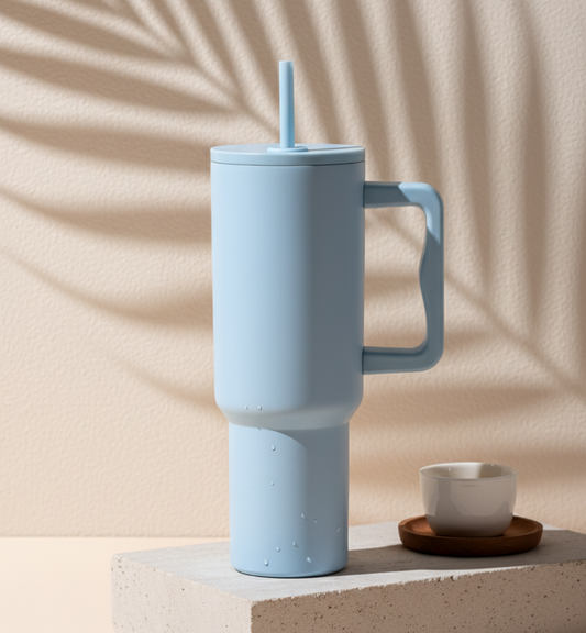 KLINKCO Stainless Steel Tumbler with Straw | Double Insulated Tumblers for Hot & Cold Drink 100% Leakproof Tumbler with Straw Cleaner | Blue | 1200ml