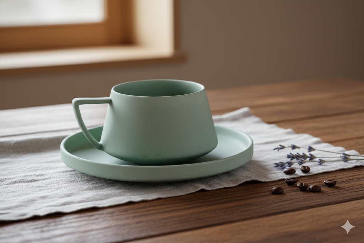 Porcelain Cup & Saucer Set of 2 for Tea & Coffee | Sage Green