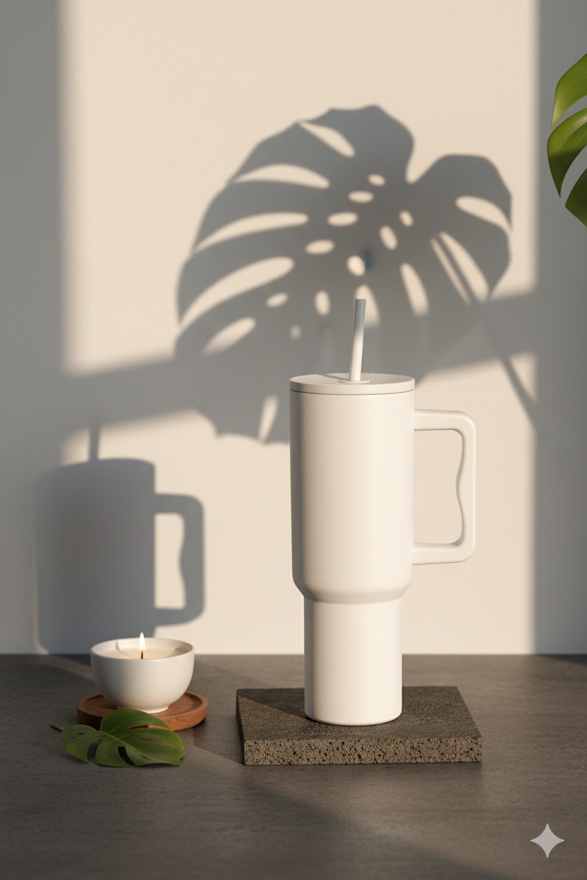 KLINKCO Stainless Steel Tumbler with Straw | Double Insulated Tumblers for Hot & Cold Drink 100% Leakproof Tumbler with Straw Cleaner | Snow White | 1200ml