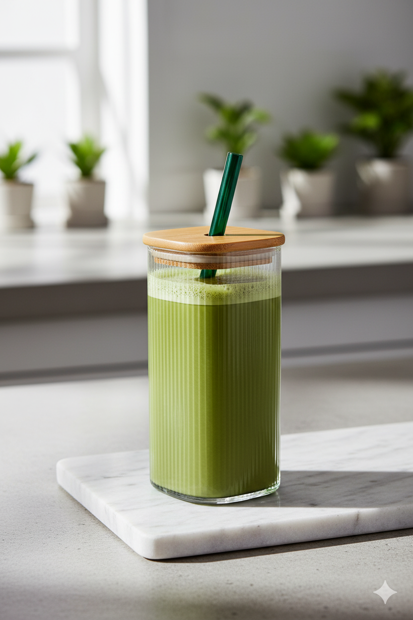 Borosilicate Glass Sipper, 410ml, Transparent, Glass Tumblers with Wooden Lid and Glass Straw - Ideal for Cocktails, Smoothies, Juices, and Iced Coffee | Dark Teal Green Straw