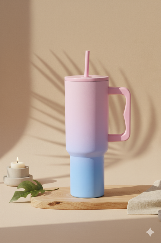 KLINKCO Stainless Steel Tumbler with Straw | Double Insulated Tumblers for Hot & Cold Drink 100% Leakproof Tumbler with Straw Cleaner | Bubblegum | 1200ml