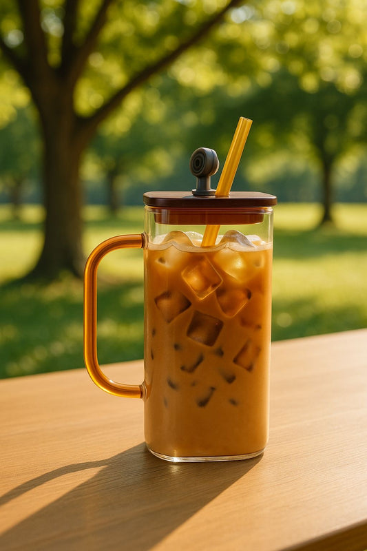 KLINKCO Borosilicate Glass Tumbler with Lid and Glass Straw | Tumbler with Straw | Orange | 380ml